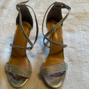 Thalia Sodi Shimmering Silver Strappy Heels